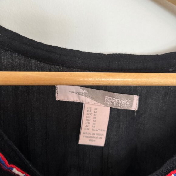 Forever 21. Light Dress. Black with Red and White Embroidered Details. Size M. - Picture 7 of 11